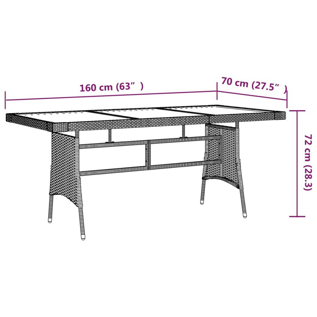 GARTENTISCH Schwarz 160/70/72Cm Poly Rattan & Massivholz Akazie - Schwarz, Kunststoff (160/70/72cm) - vidaXL