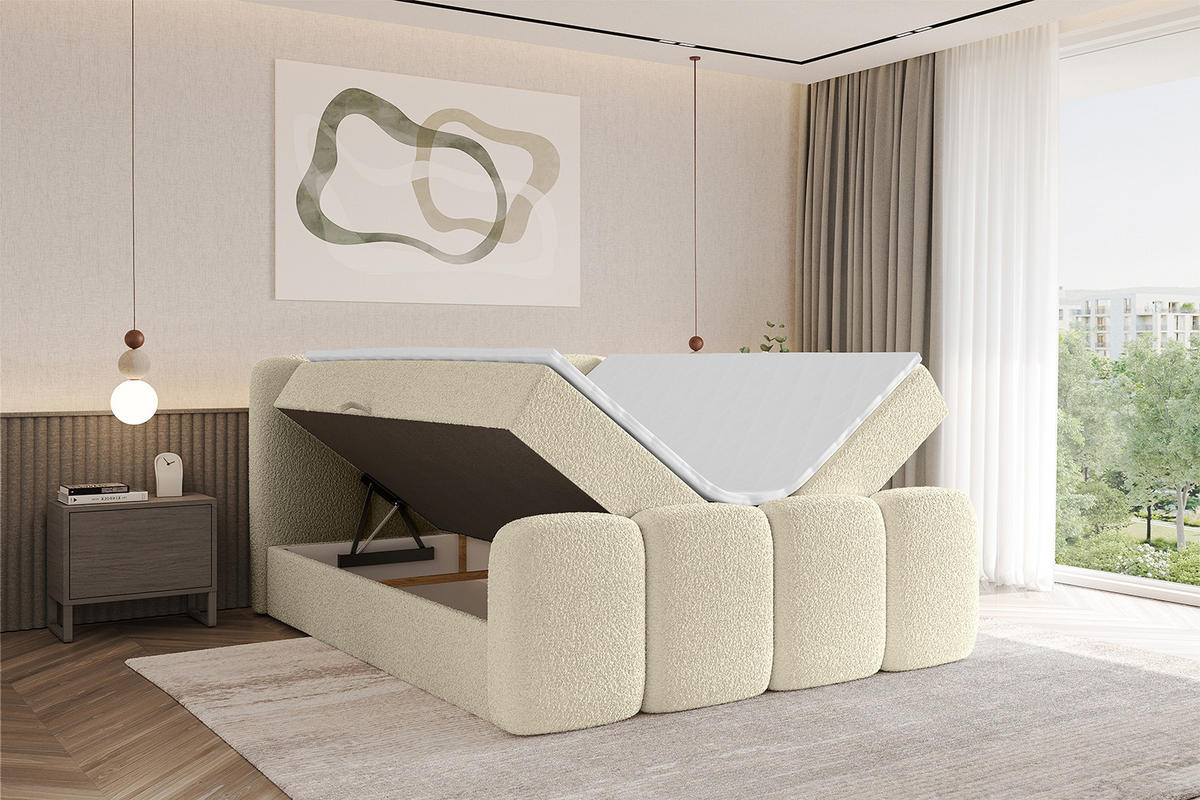 BOXBETT mit Matratze H4 und Lattenrost - NINA-Z - 140x200 cm Quelle - Beige - Sandfarben, Holzwerkstoff (140/200cm)