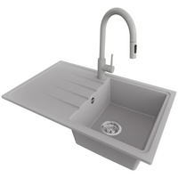 GRANITSPÜLE Mailand, 2-er set Grau 78/50 cm 1 Becken + Küchenarmatur 40/20 cm + Ablauf-Set ab 45er Unterschrank - Chromfarben/Grau, Kunststoff (78/19/50cm) - Primagran