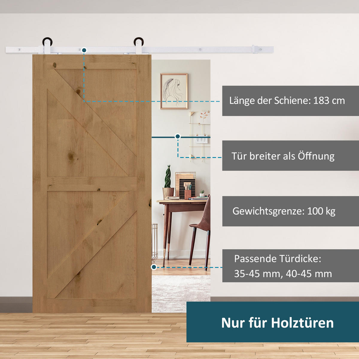 SCHIEBETÜRSYSTEM - Weiß, Metall (4/0.6/183cm) - HOMCOM