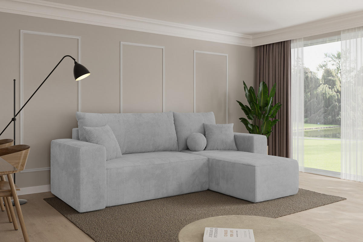 ROHOVÁ SEDAČKA s funkcí spaní, otoman vpravo SENO-L 249x139x85 šedá manšestr - šedá/černá, kompozitní dřevo/textil (249/139cm) - ALTDECOR