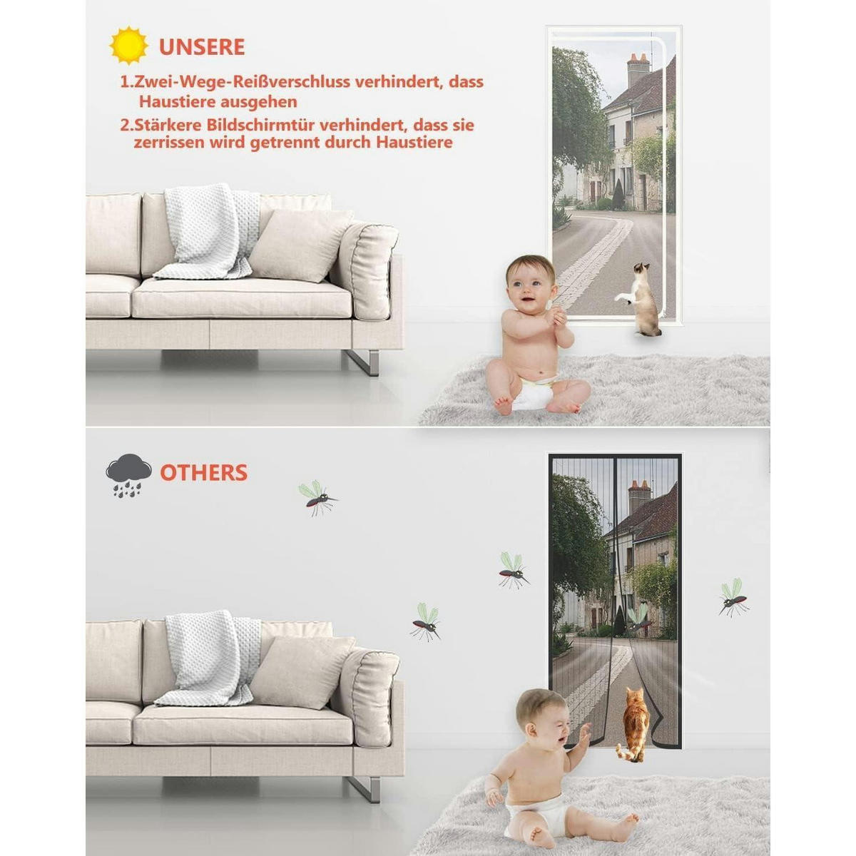 KATZENGITTER Tür 120 x 240 cm - Weiß, Kunststoff (120/244/120cm)