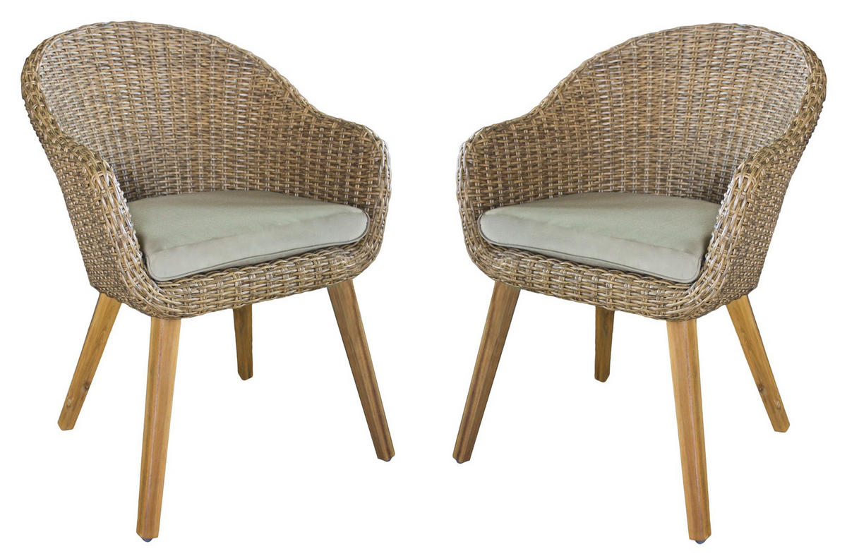 GARTENSTUHL 2er Set Malaga mit Auflage Gartenstühle - Cognac, Holz (66/84/62cm) - DELUKE