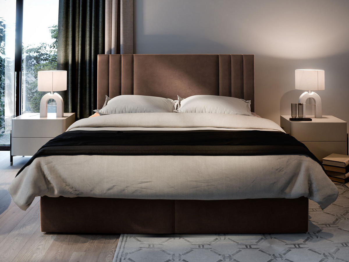 BOXBETT BRES 160x200 cm mit Matratze und Topper - Braun - Braun, Holz (160/200cm) - MASSENO