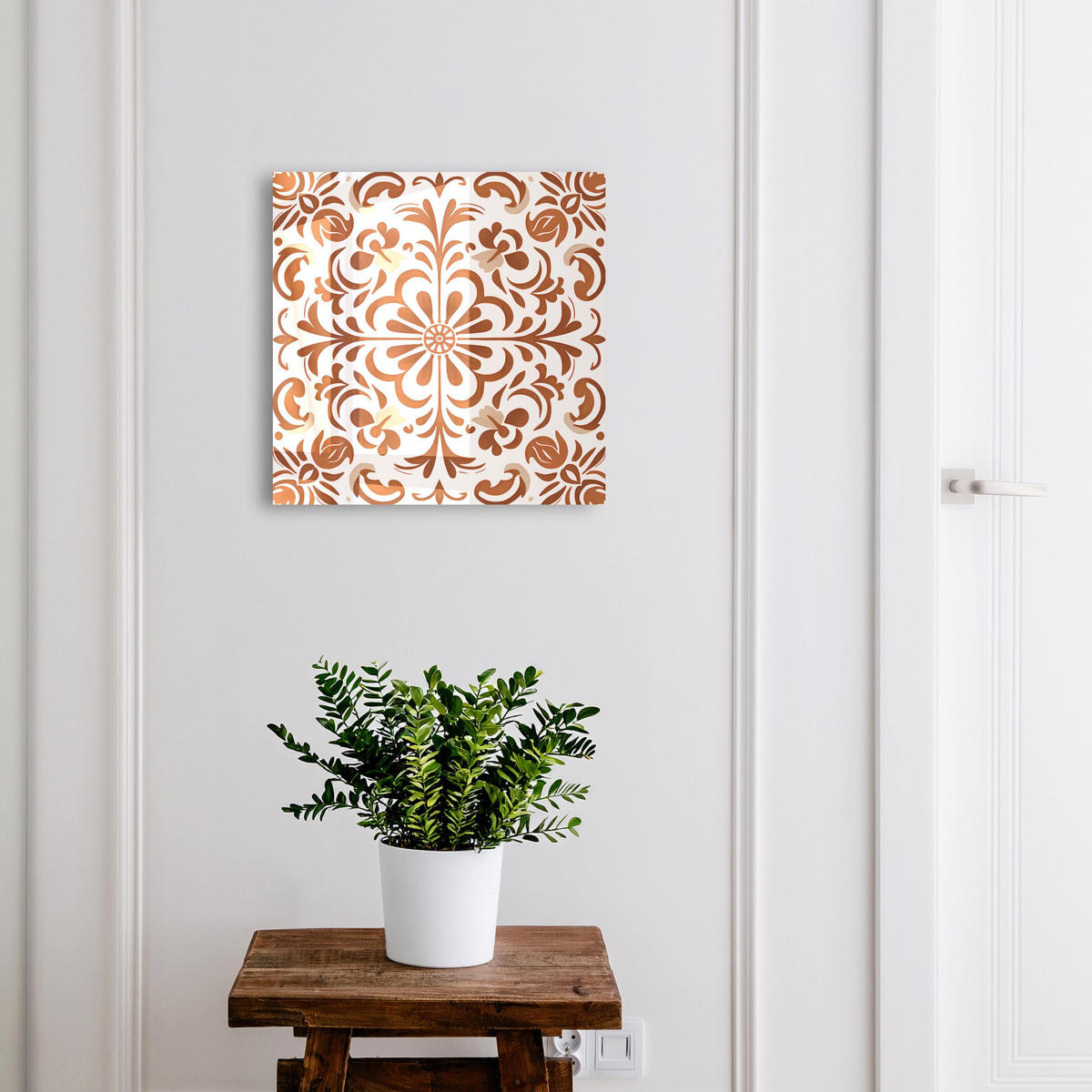 SCHLÜSSELBOX Weiß 30x30 cm – Türöffnung nach rechts - Ornamentales Muster - Braun, Metall (30/30/5cm) - TULUP