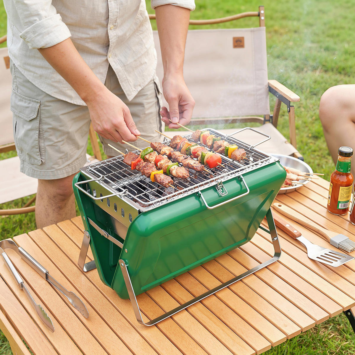 HOLZKOHLEGRILL DE-18272 Grün - Grün, Metall (28/25.5/40cm) - ComfortXL