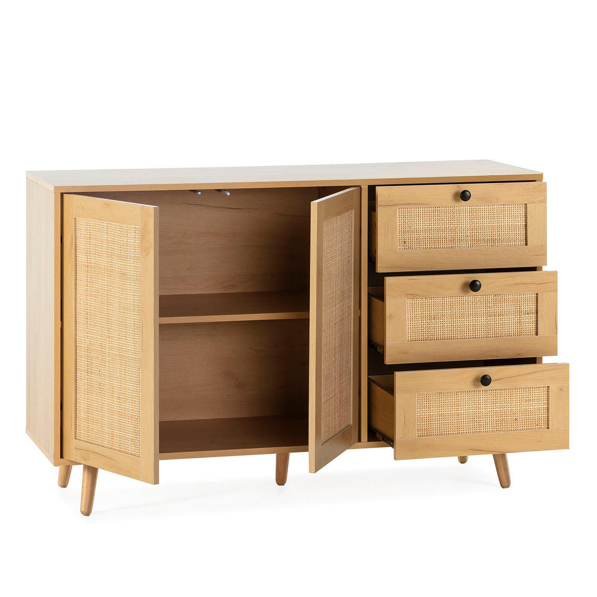 SIDEBOARD Bella 3 Schubladen 2 Eichentüren - Honigeiche, Holzwerkstoff (120/76/38cm)