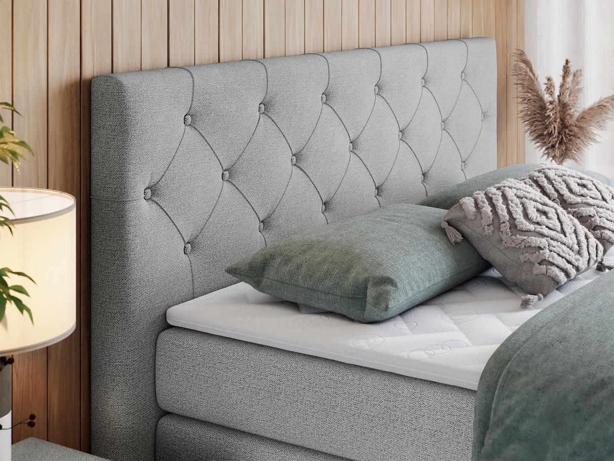 BOXSPRINGBETT KING VELEN 140/200 Hellgrau Struktur - H4 - Hellgrau, Holz/Textil (140/200cm) - MKS