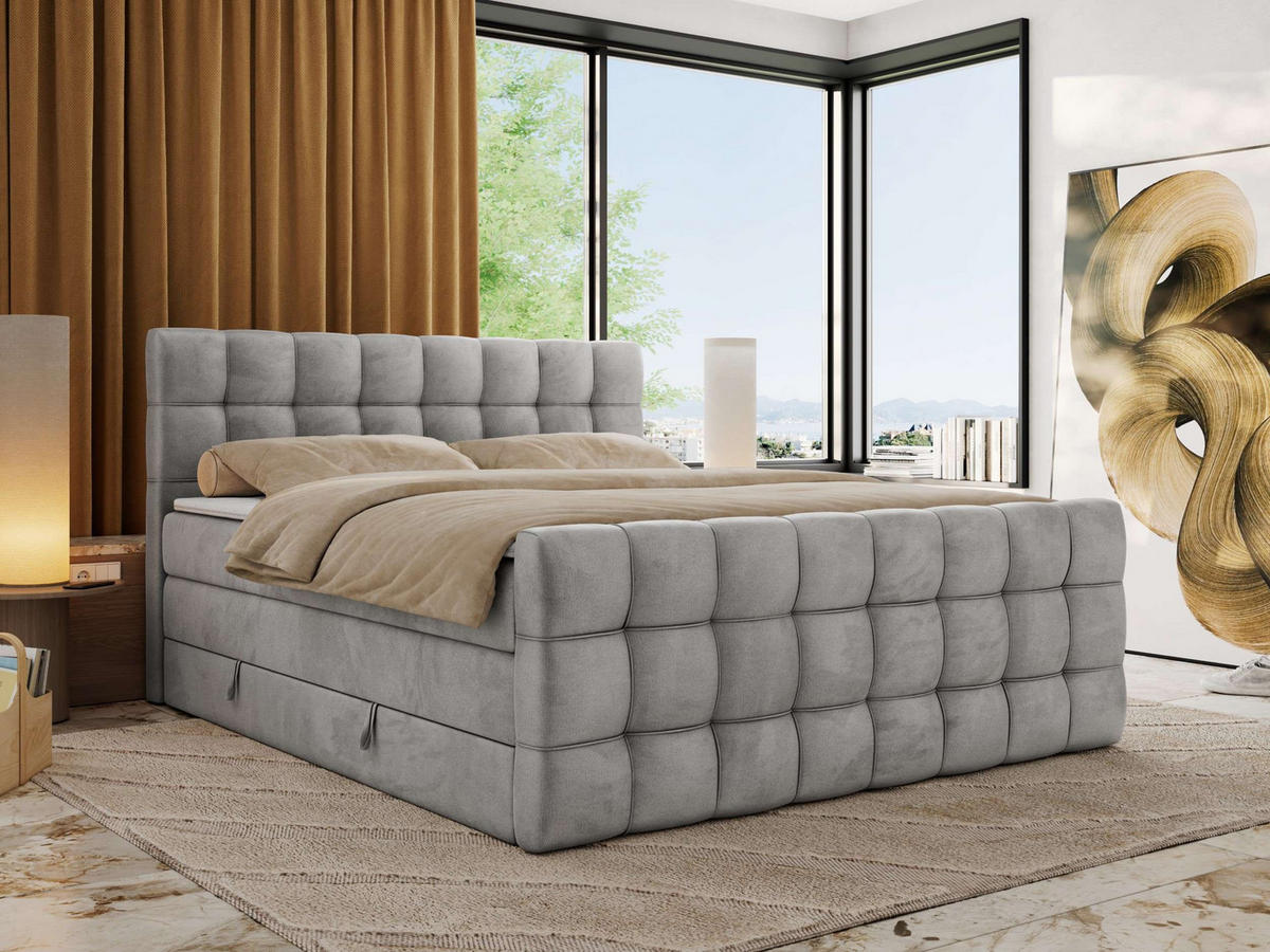 BOXSPRINGBETT ALTIVO KING DUO 200/200 - Hellgrau Velvet - H3 - Hellgrau, Textil (200/200cm) - MKS
