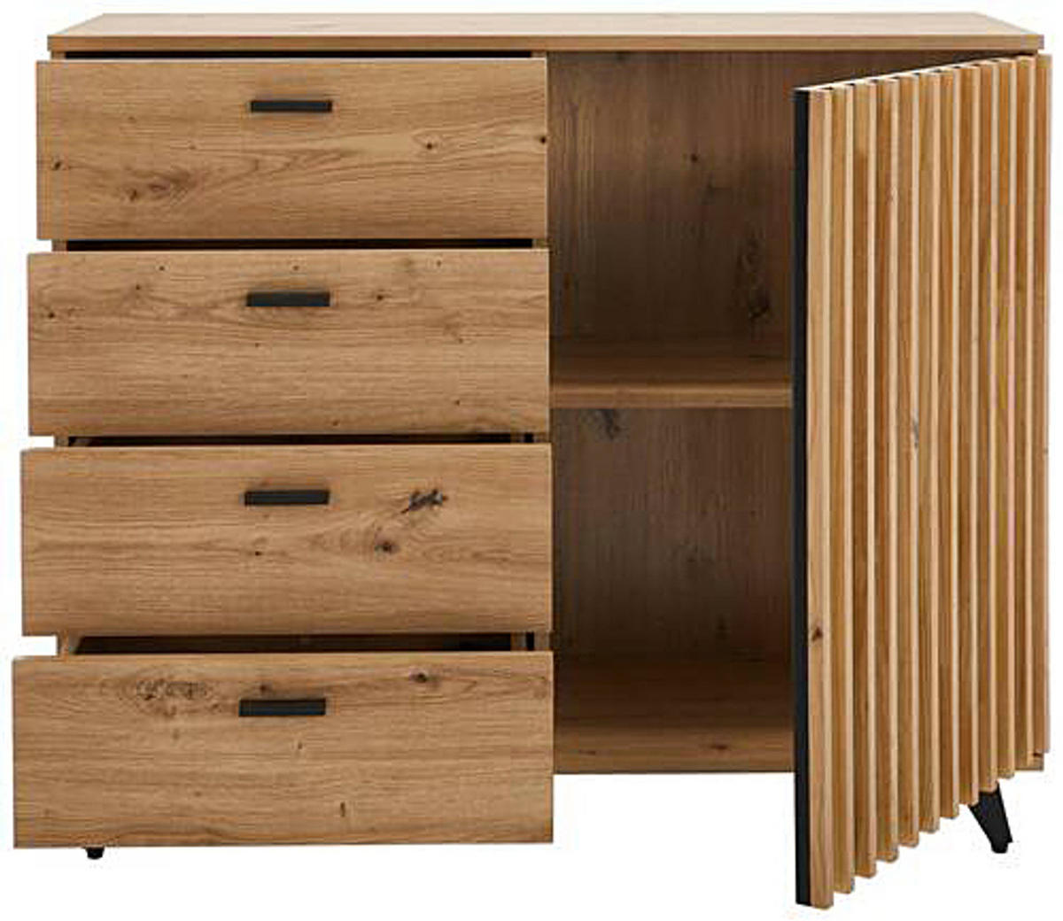KOMMODE - Eiche Dekor - Schwarz/Braun, Holzwerkstoff/Metall (103/86/40cm) - home24