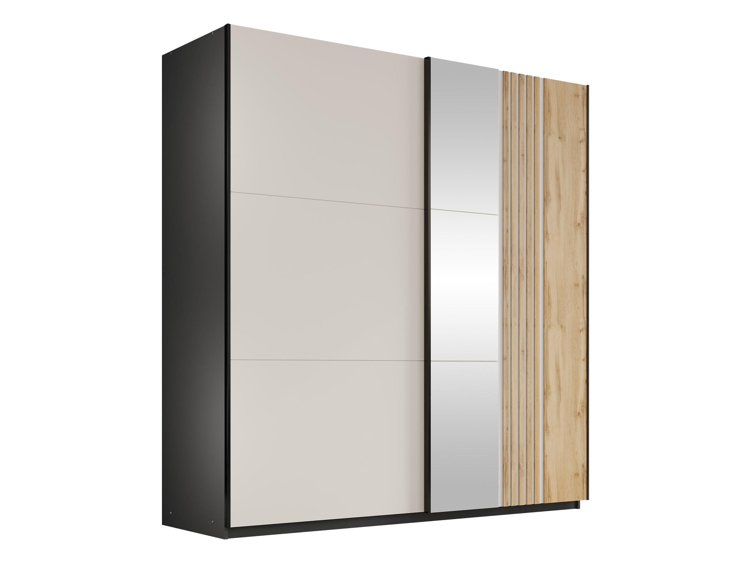 SCHIEBETÜRENSCHRANK Evora 203 - Kaschmir/Schwarz, Holzwerkstoff/Kunststoff (203/215/65cm) - MIRJAN24