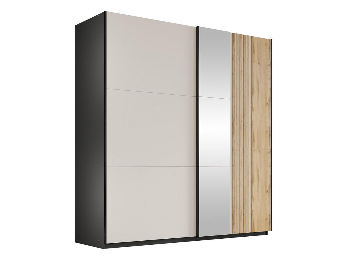 SCHIEBETÜRENSCHRANK Evora 203 - Kaschmir/Schwarz, Holzwerkstoff/Kunststoff (203/215/65cm) - MIRJAN24