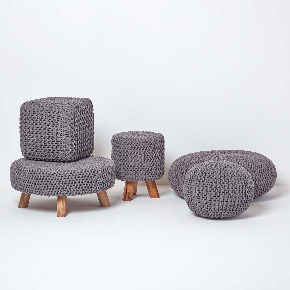 STRICK-POUF grau, Bodenkissen rund 70/70/23 cm - Grau, Textil (70/23/70cm) - Homescapes