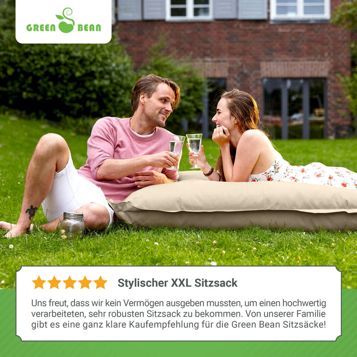 RIESEN-SITZSACK "Square" 120x160cm 270 L - Beige, Textil (120/25/160cm) - Green Bean