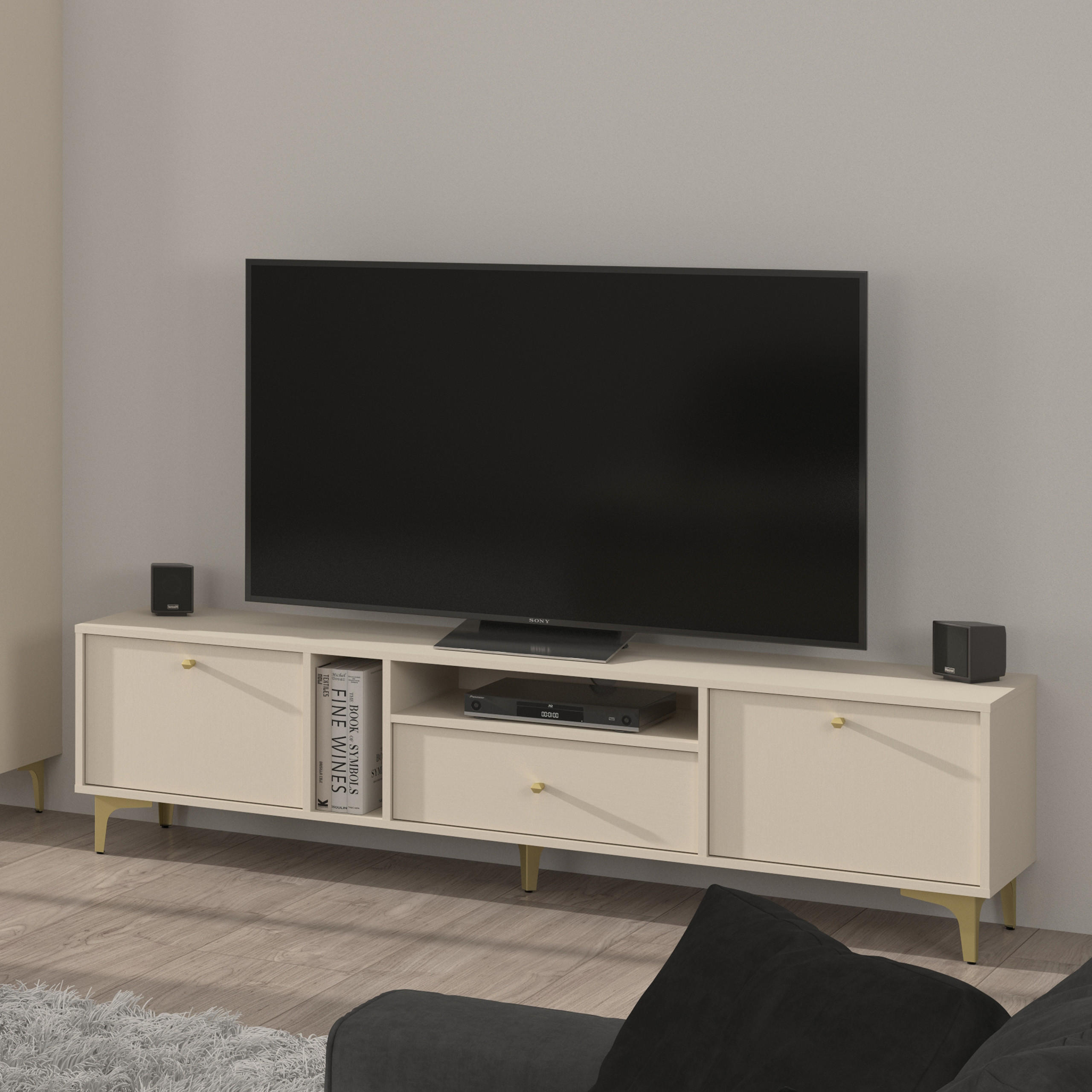 LOWBOARD TORINO 180x40,8x48,5 cm mit 1 Schubladen und 2 Türen Beige - Beige, Holzwerkstoff (180/48.5/40.8cm) - MASSENO