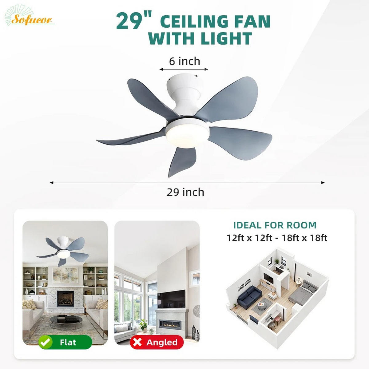 DECKENLEUCHTE mit Ventilator 29-Zoll, 6-Gang, Fernbedienung, Weiß - Weiß, Kunststoff (73/73/20cm) - Kaket