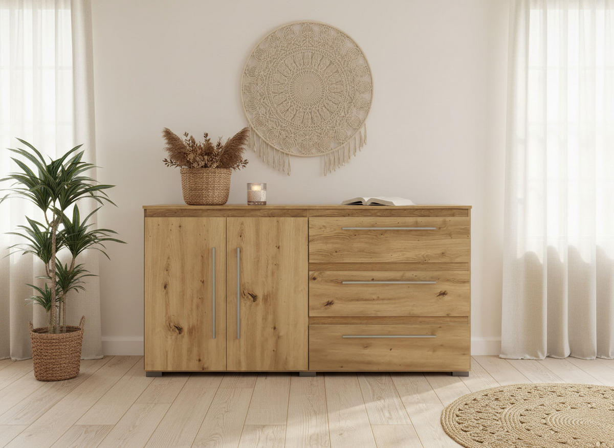 SIDEBOARD Bali Kommode Artisan Oak - Silberfarben/Eiche Artisan, Holzwerkstoff/Kunststoff (169/92/50cm) - arthur berndt