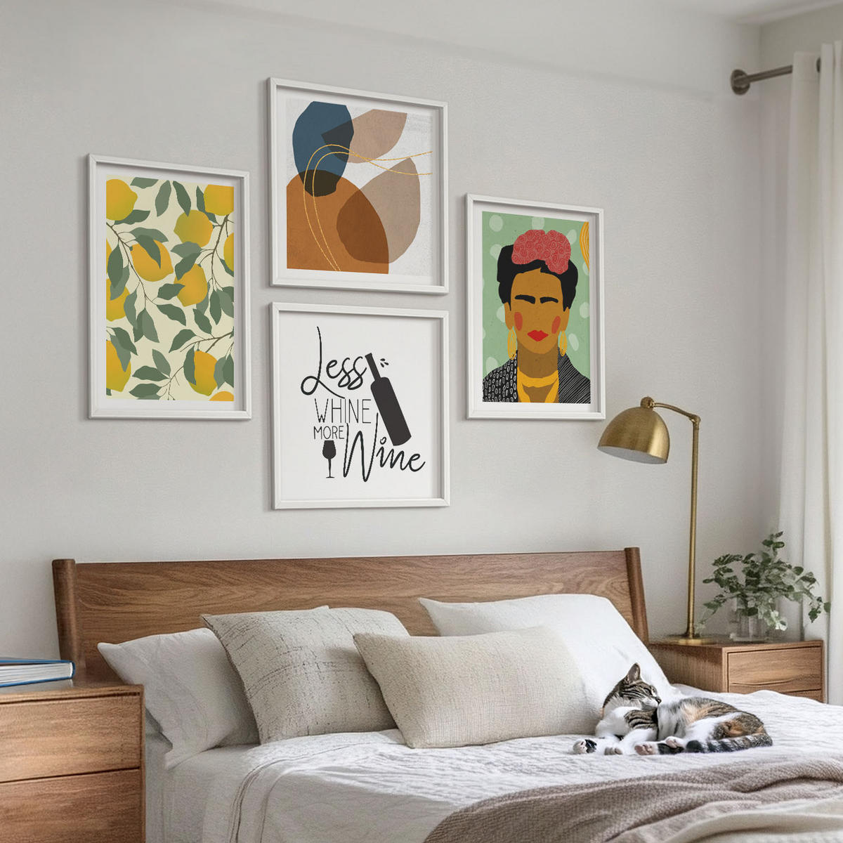 WANDBILDER 4er-Set - 50x50 cm & 40x60 cm Weißer Rahmen - Zitronenweinporträt von Frida - Weiß, Kunststoff (50/50cm) - ArtPrintCave