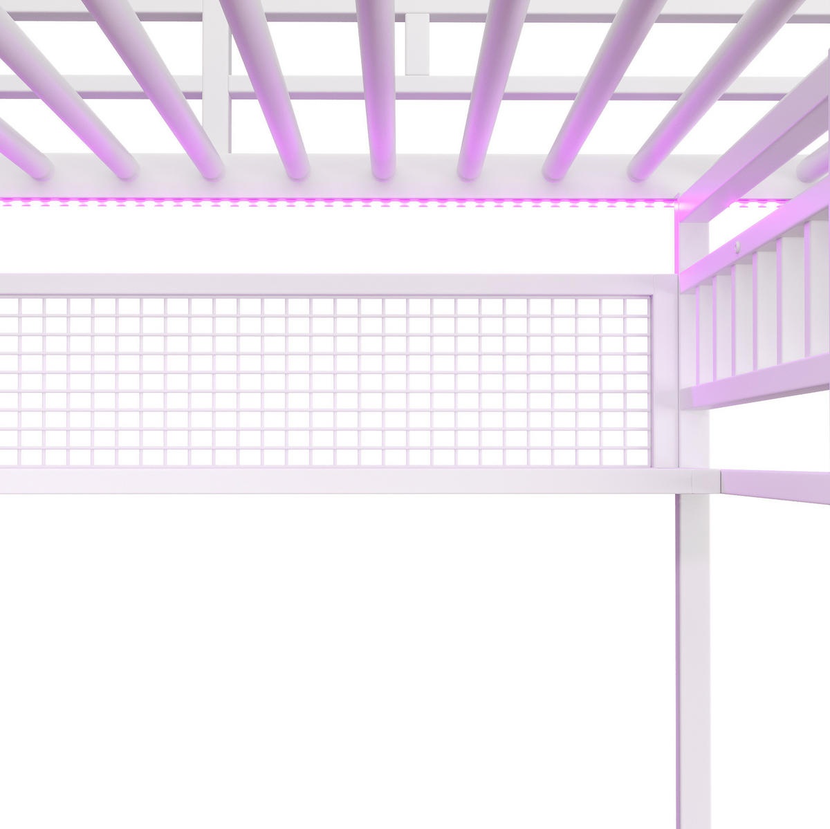 HOCHBETT 140/200 cm, Weiß mit Schreibtisch, Lichtleiste und Steckdose - Weiß, Metall (140/200cm) - MIVRAY