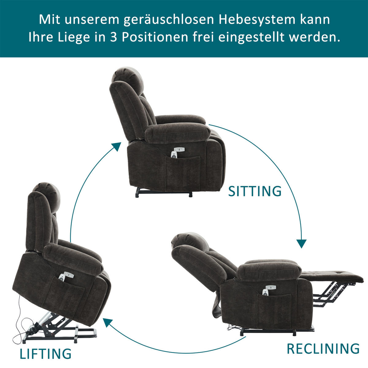 MASSAGESESSEL Elektrisch 8 Punkt Massage Heizung USB Braun - Braun, Textil (95/107/94cm) - FLIEKS