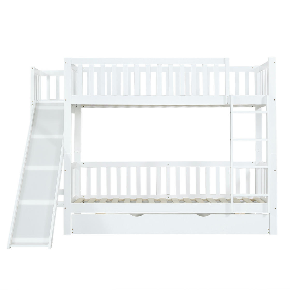 ETAGENBETT 90/200 cm mit Rollbett 90/190 cm, Rutsche und Regalen, Weiß - Weiß, Holzwerkstoff (90/200cm) - BEAOK