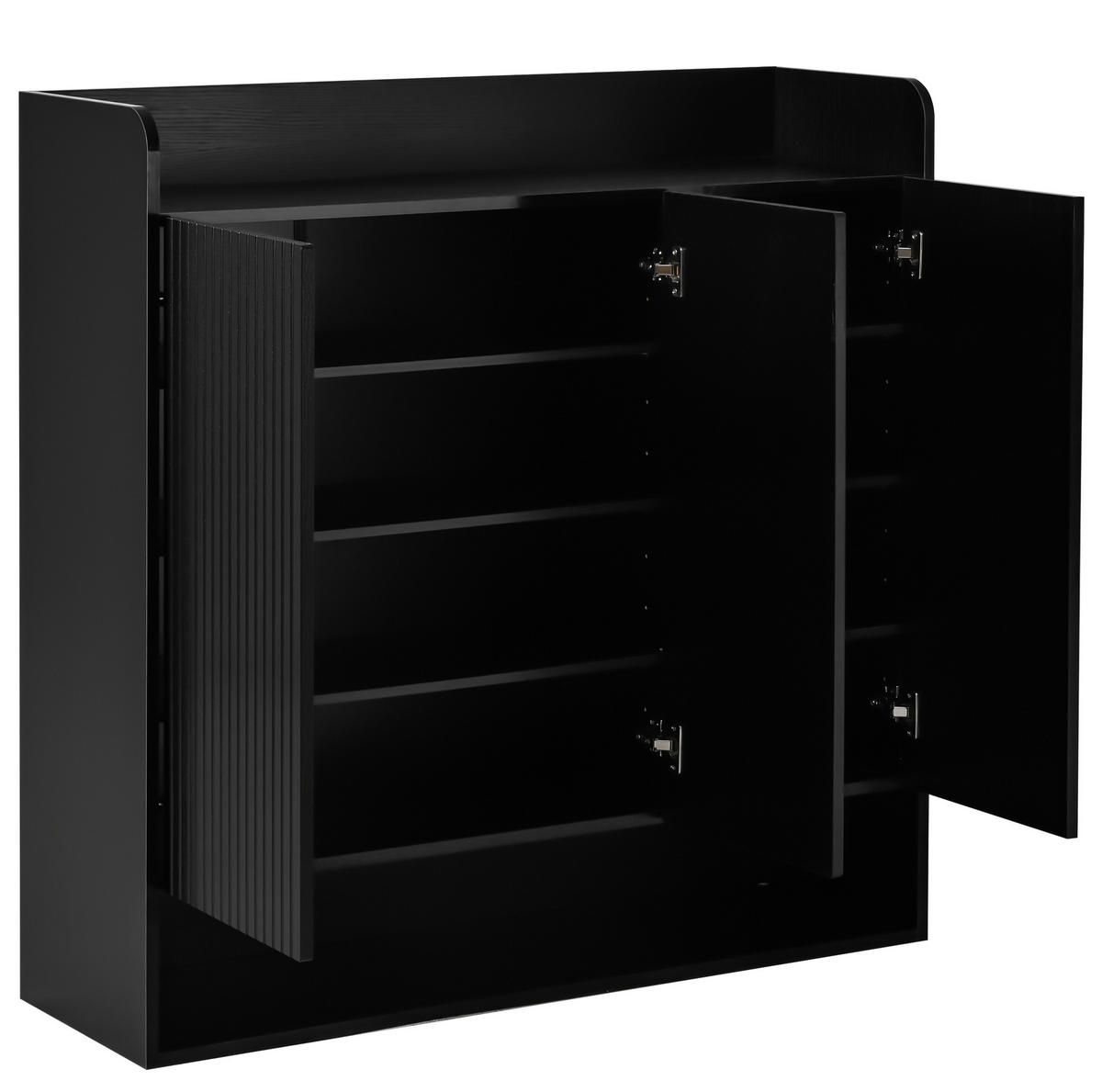 SCHUHSCHRANK 110/35,5/110 cm in Schwarz mit 3 Türen und Ganzkörperspiegel - Schwarz, Holzwerkstoff (110/110/35.5cm) - BEAOK