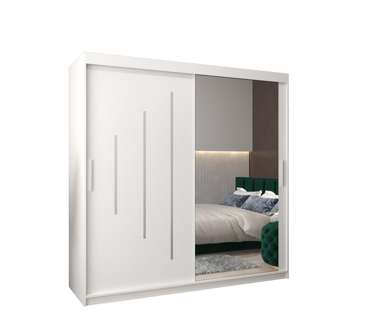 SCHWEBETÜRENSCHRANK 200/200/62 2-türig - Silberfarben/Weiß, Holz/Kunststoff (200/200/62cm) - Abiks Möbel