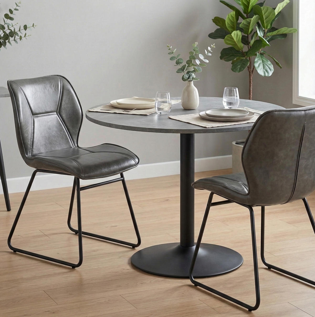 ESSZIMMERSTÜHLE 2er-Set Kunstleder mit Metallgestell Grau - Grau, Metall (47.5/81.5/60cm) - Meubliv