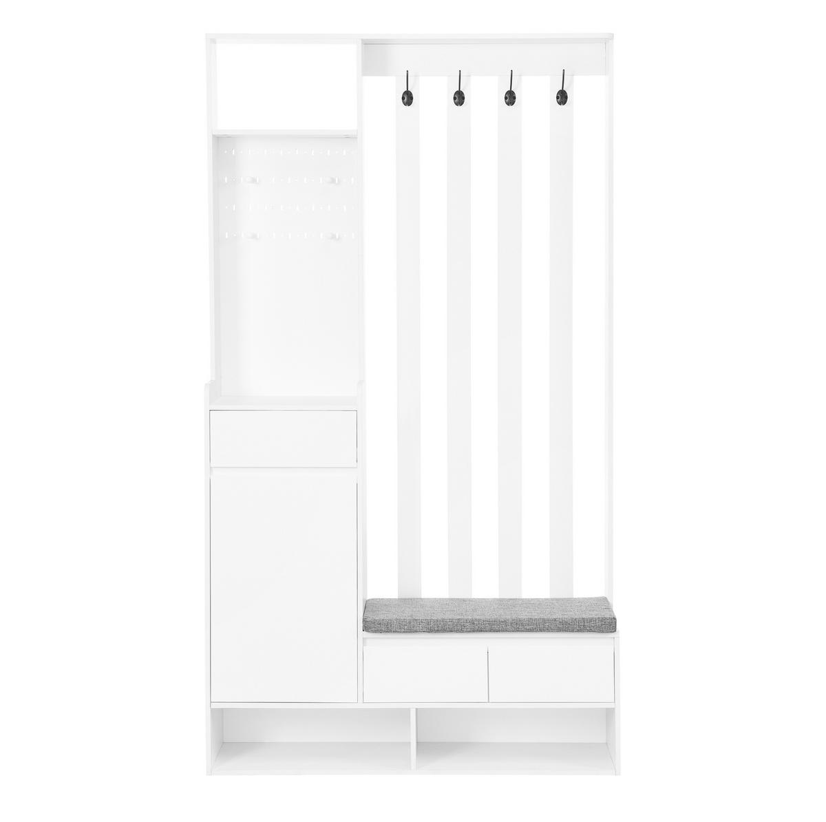 FLURGARDEROBE 100/35/180 cm aus MDF mit Sitzbank und Stecktafel Weiß - Weiß, Holzwerkstoff (100/180/35cm) - Modenvie