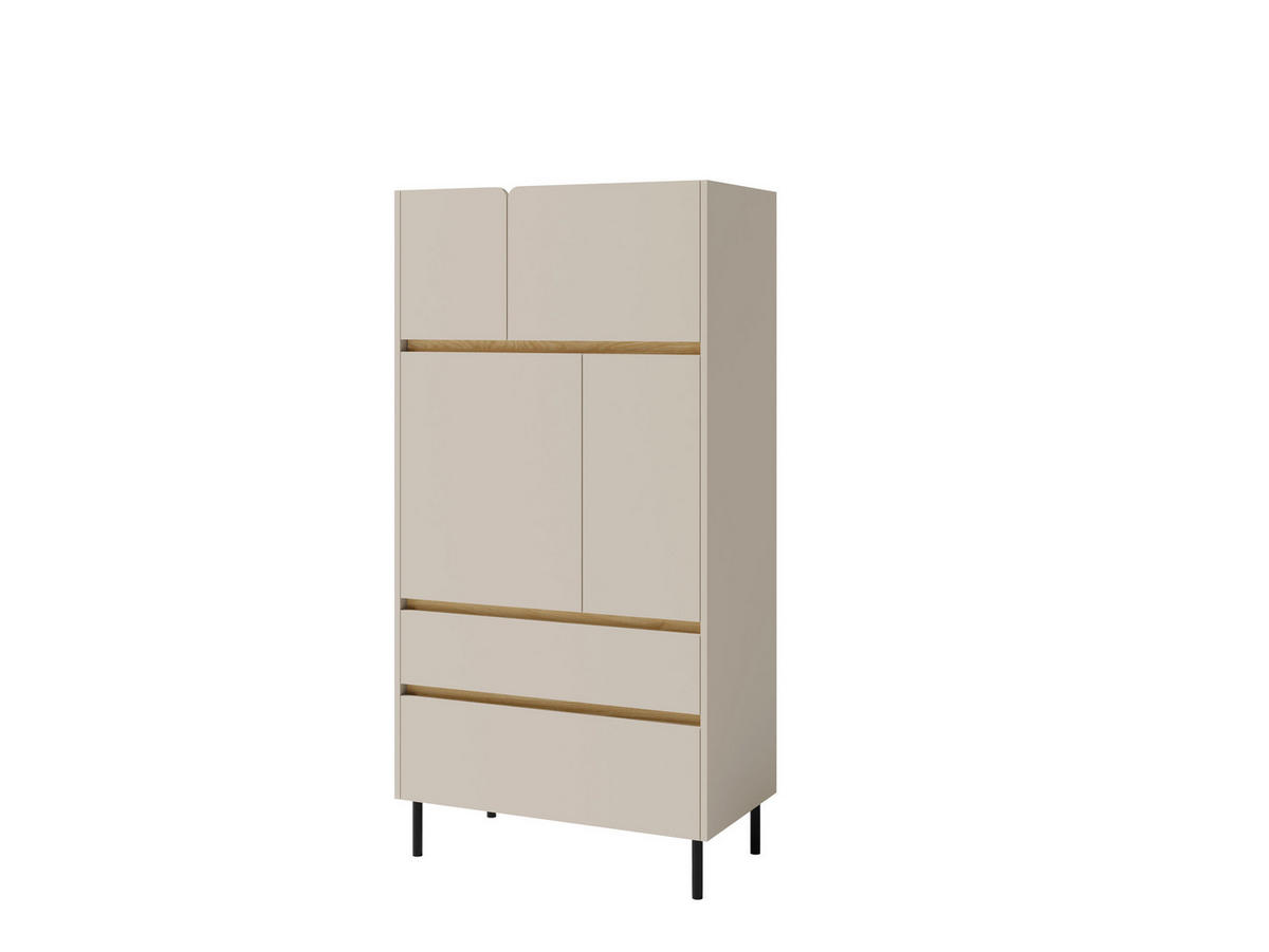 KOMMODE MURO 80/165/40cm mit 2 Schubladen 4 Türen Beige - Beige, Holzwerkstoff (80/165/40cm) - MASSENO