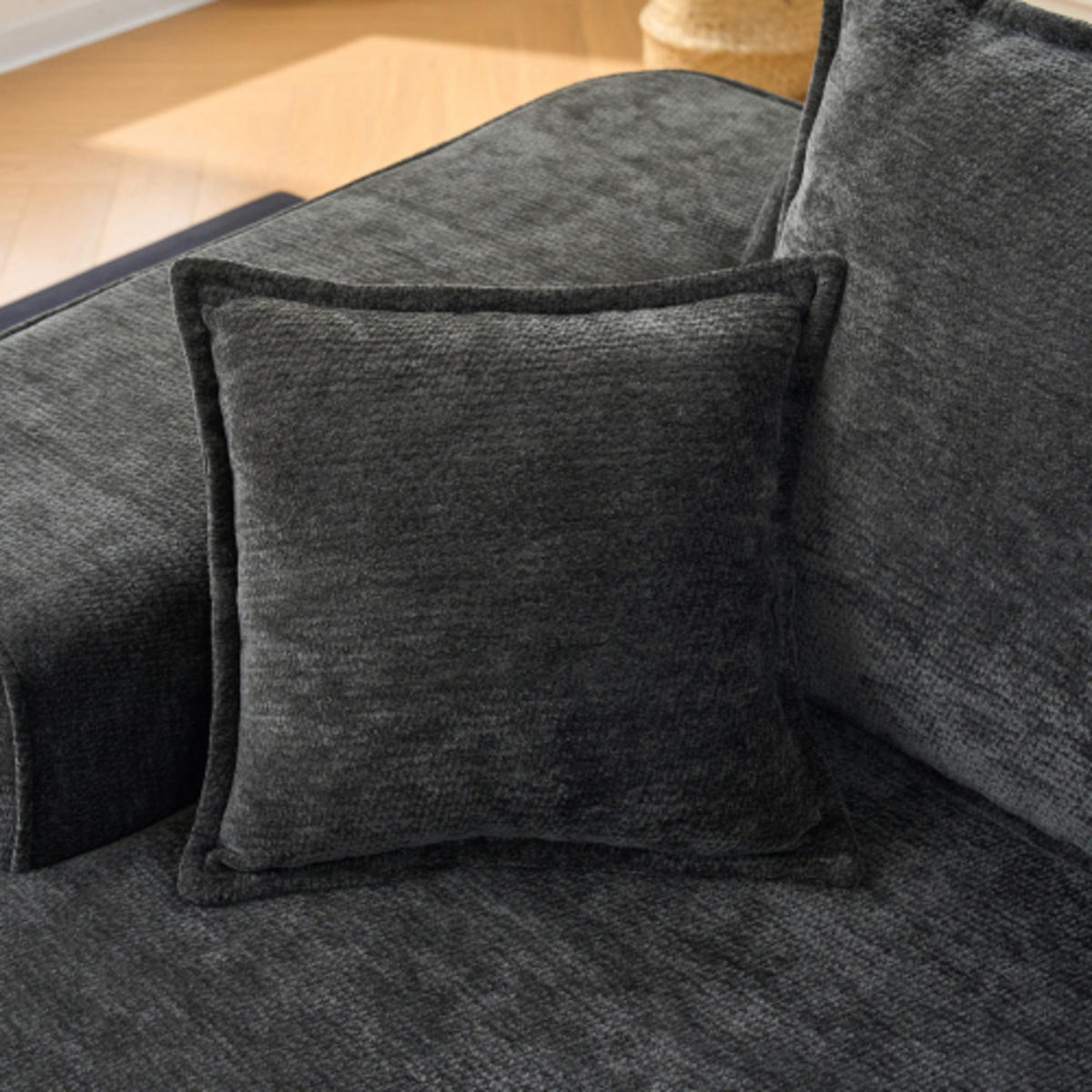 ECKSOFA aus Chenille mit modularem Design, schwarz - Schwarz, Textil (144/262cm) - Luhomfu