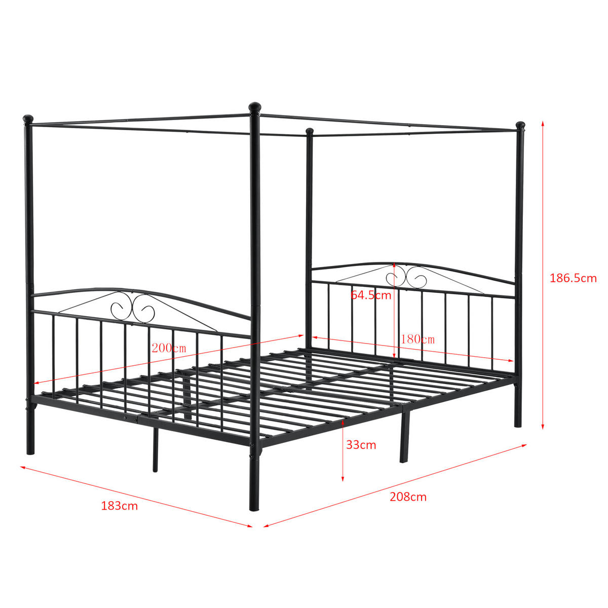 HIMMELBETT Lahti mit Matratze - Schwarz, Textil/Metall (180/200cm) - [en.casa]