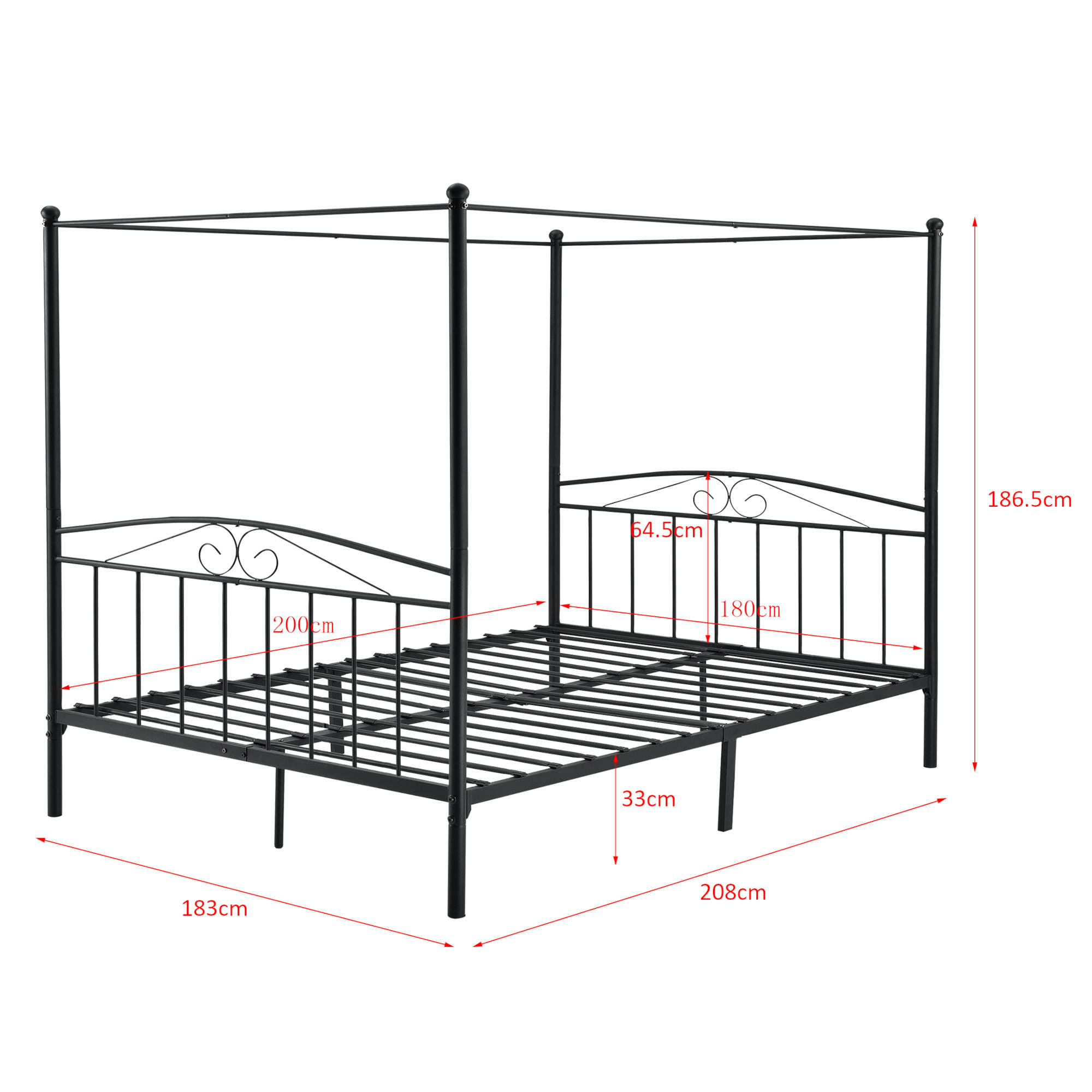Thumbnail - [en.casa] Himmelbett, Schwarz, Textil, 180x200 cm, Schlafzimmer, Betten