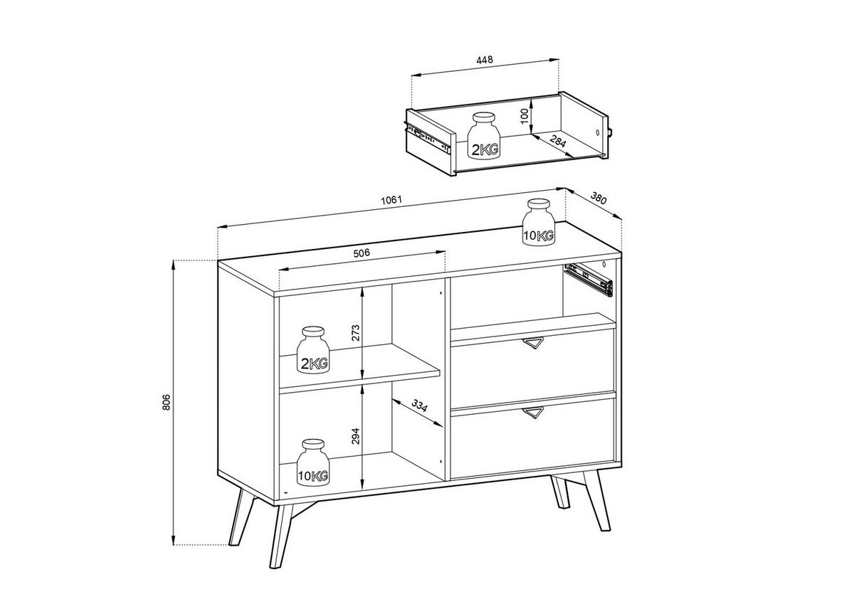 KOMMODE Firr, Beige, Kombikommode mit 3 Schubladen - Beige, Holzwerkstoff (106/80/38cm) - Bettso