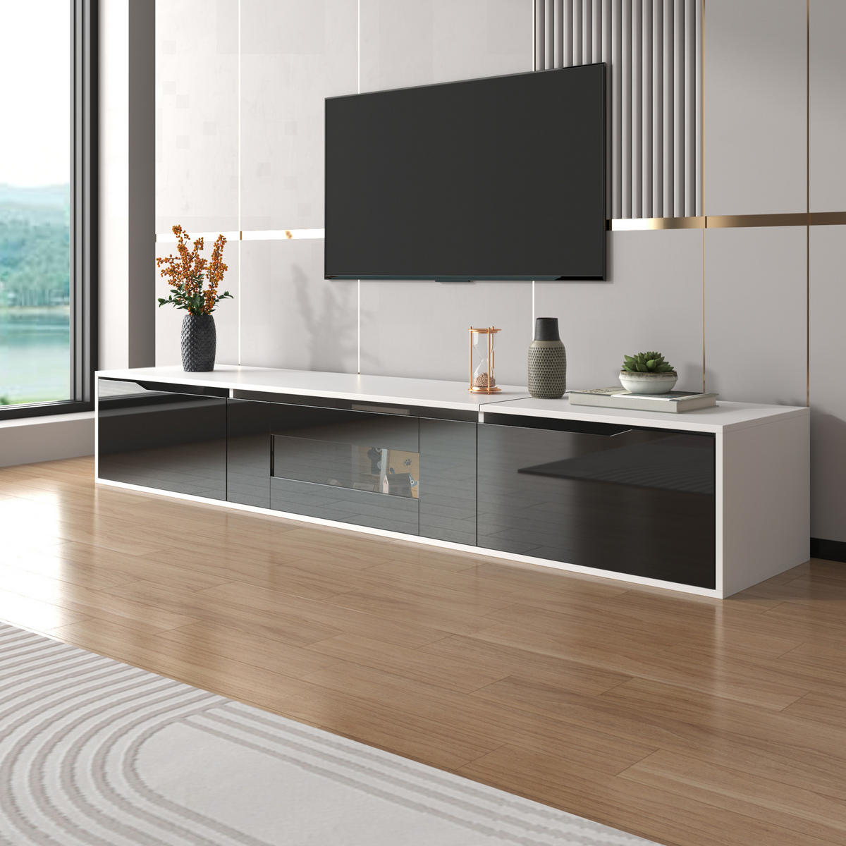 TV-SCHRANK in Weiß und Schwarz Hochglanz mit LED 180/35/30 cm - Schwarz, Holzwerkstoff (180/35/30cm) - Redom