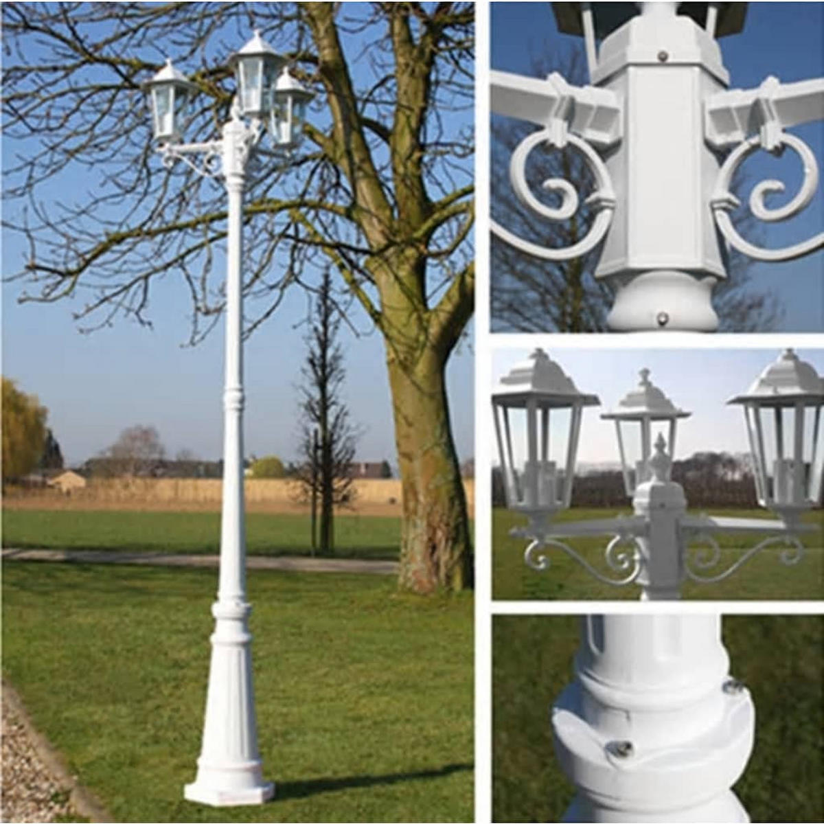 GARTENLATERNE 3-Flammig 215 Cm Weiss Aluminium - Weiß, Metall (55/55/215cm) - vidaXL