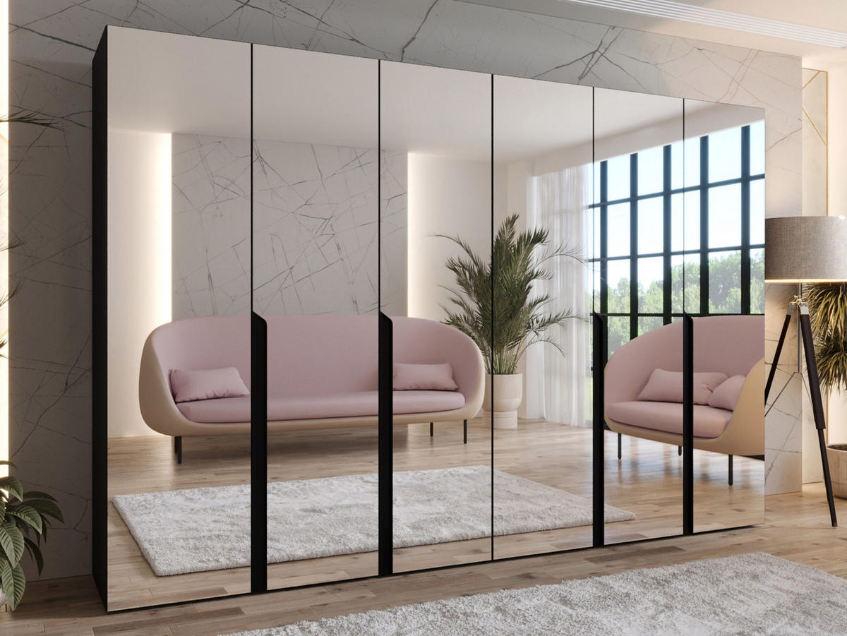 DREHTÜRENSCHRANK Mila III 300 - Schwarz, Holzwerkstoff/Kunststoff (300/202/52cm) - MIRJAN24