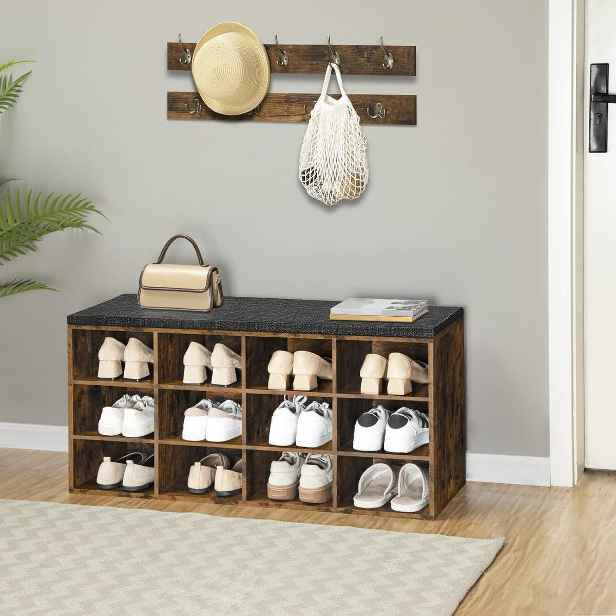 WANDGARDEROBE Braun mit Schuhschrank und 9 Haken - Braun, Holzwerkstoff (100/48/30cm) - Hoobro