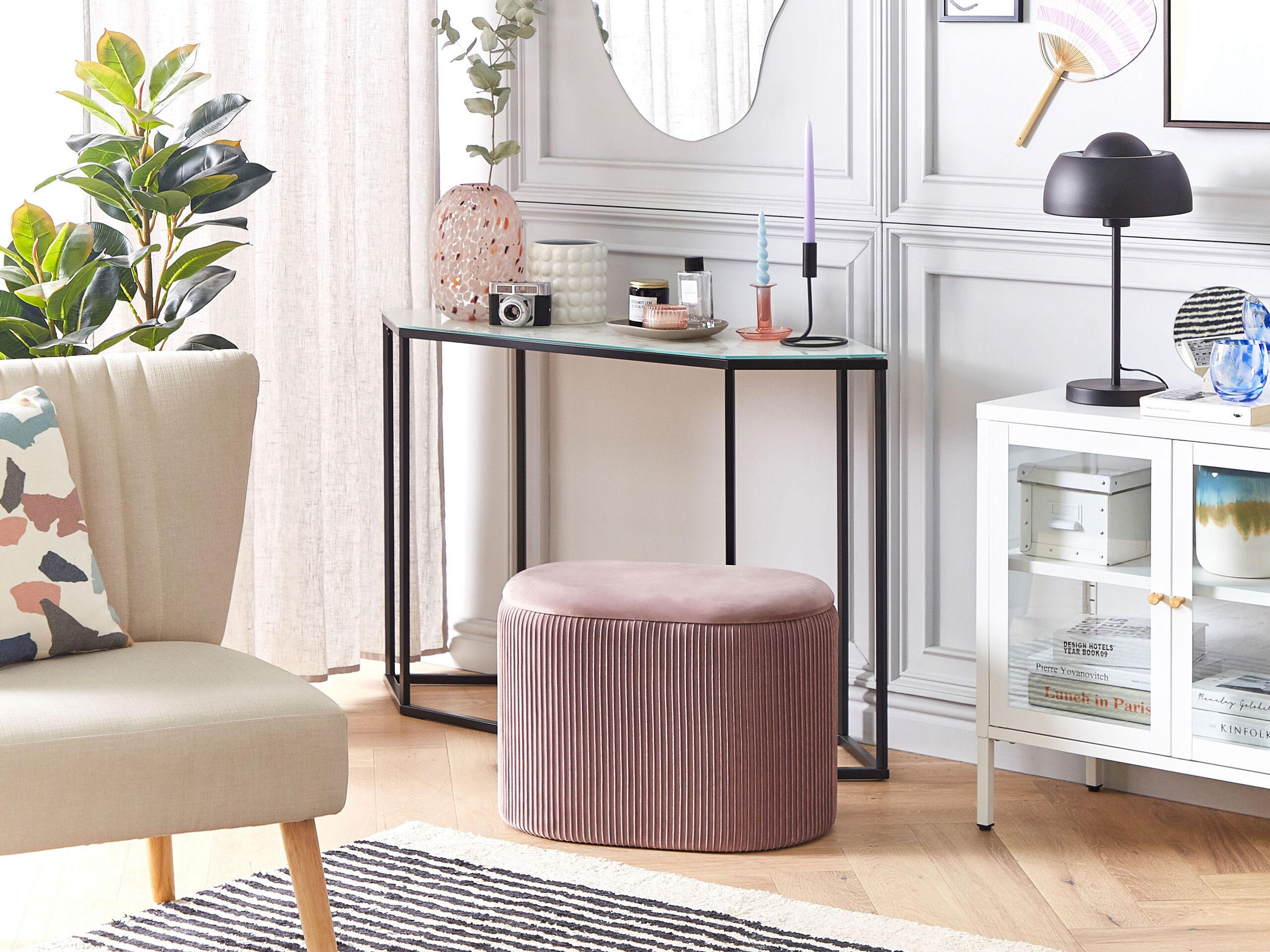 Thumbnail - Beliani Pouf, Pink, Textil, 1-Sitzer, Oval, 55x41x35 cm, Wohnzimmer, Hocker, Poufs