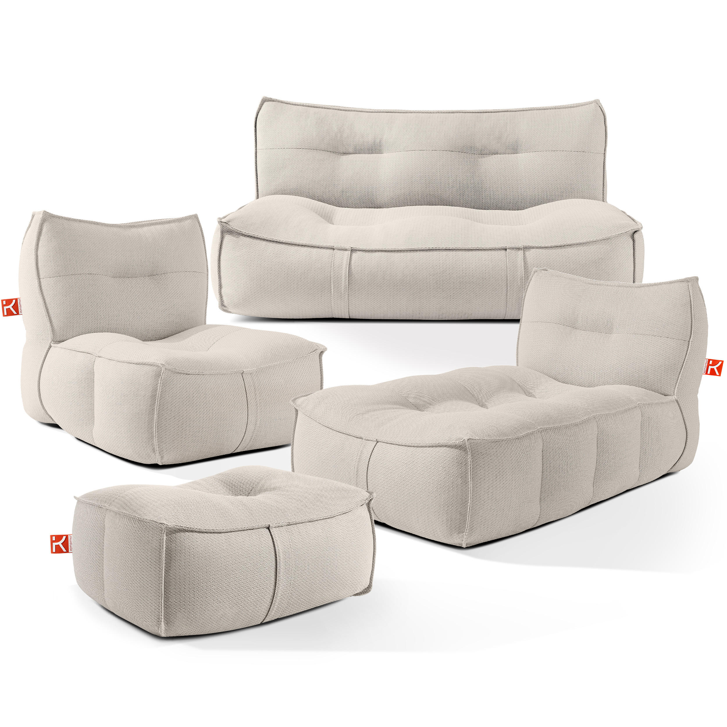 GARTENLOUNGE-SET LOVIA, Möbel-Set, Dunkelbeige/Weiß - Beige, Textil - KONSIMO®