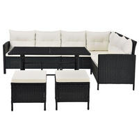 LOUNGEGARNITUR Manacor schwarz,creme - Creme/Schwarz, Kunststoff/Metall - Juskys