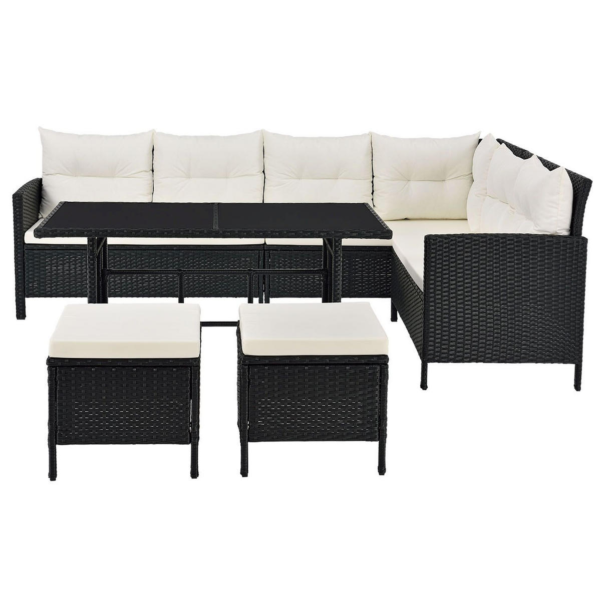 LOUNGEGARNITUR Manacor schwarz,creme - Creme/Schwarz, Kunststoff/Metall - Juskys