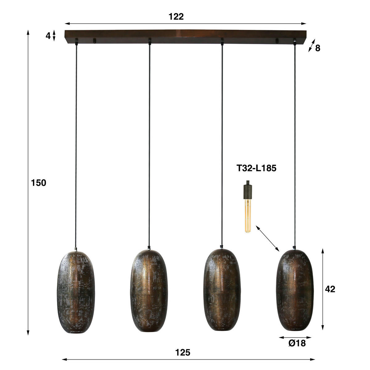 HÄNGELEUCHTE Cosmic Bronze 18/125/ 150 cm - Bronzefarben, Metall (18/125/150cm) - Hoyz Collection