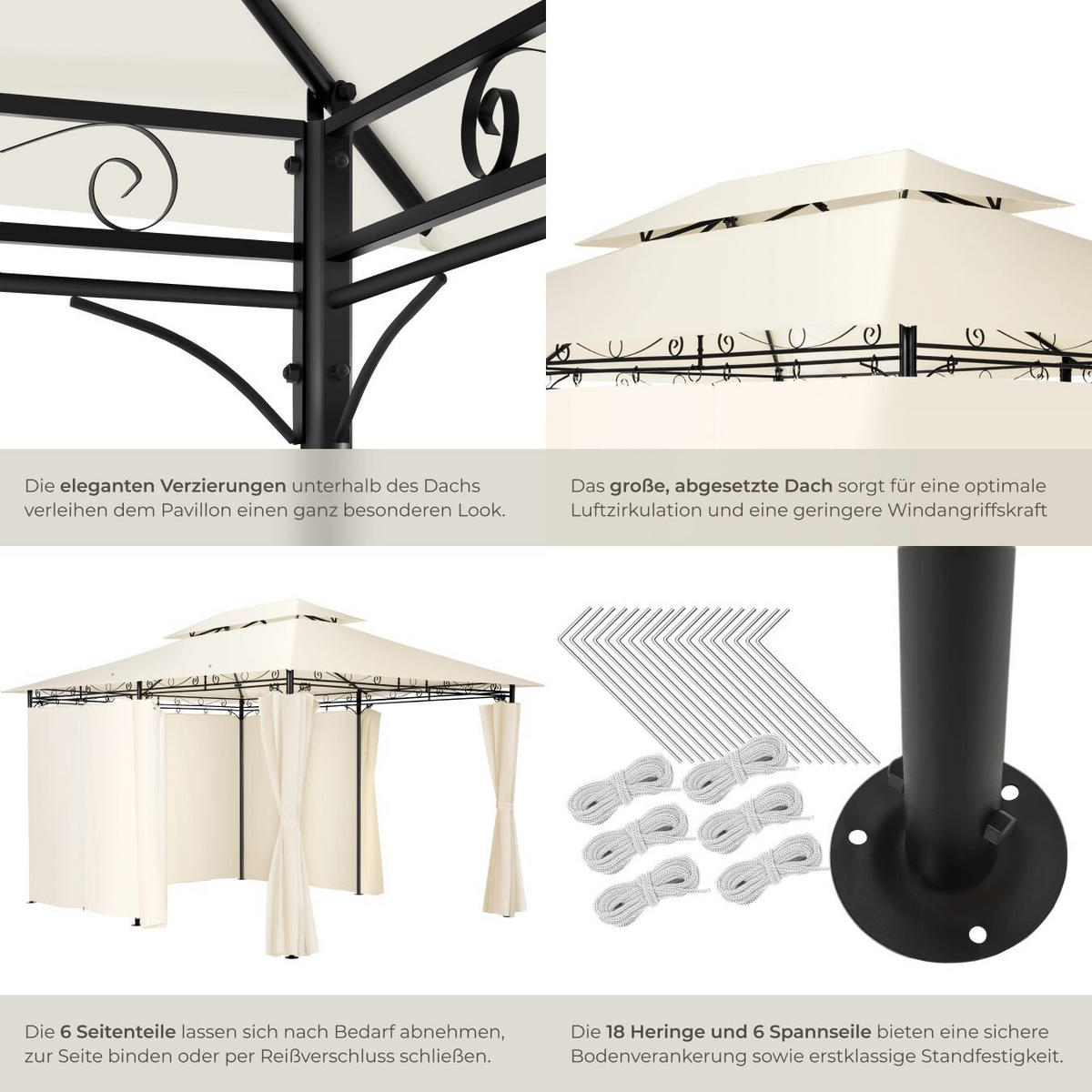 GARTENPAVILLON Emine,inklusive Spannseilen und Heringen,creme - Creme, Kunststoff (300/265/400cm) - tectake