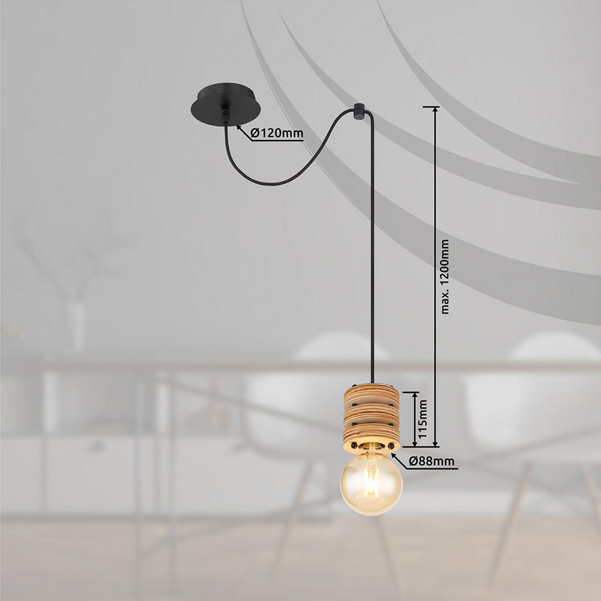 HÄNGELEUCHTE ANGELINE Metall Schwarz 2er Set - Schwarz, Metall (12/12/120cm) - Globo Lighting