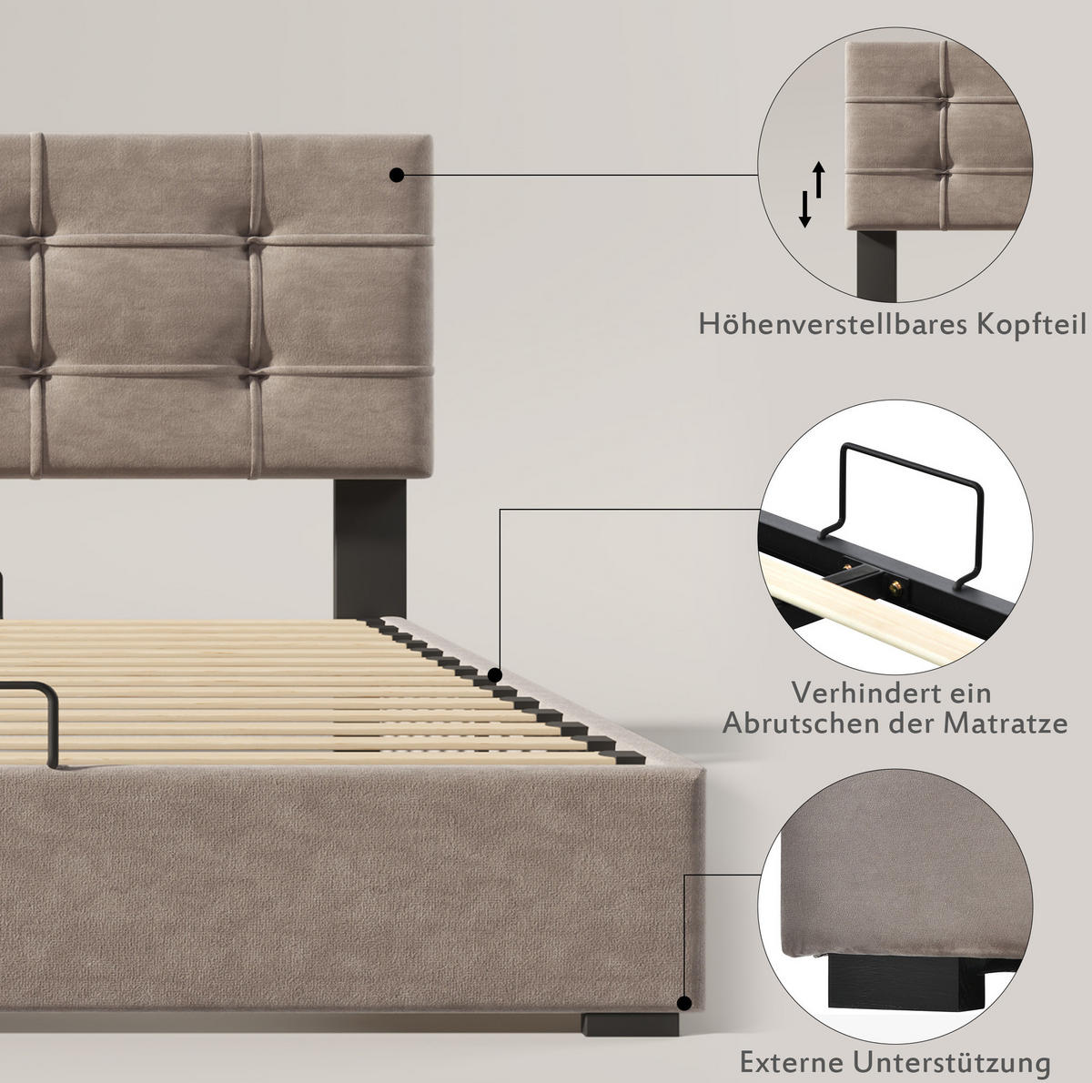 TAPECIRANI krevet 90/200 cm svijetlosivi od baršuna s podesivim uzglavljem i spremištem - svijetlo siva, tekstil (90/200cm) - OKWISH