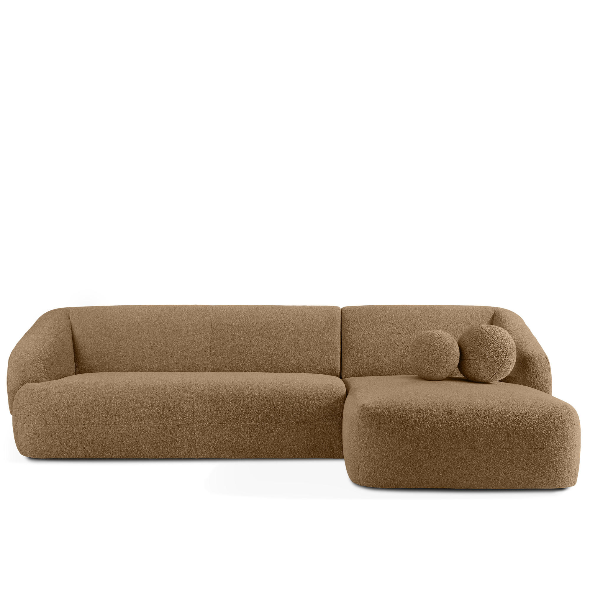 ECKSOFA RECHTS VIRA, Dunkelbeige, Bouclé - Schwarz/Braun, Holz/Holzwerkstoff (300/160cm) - KONSIMO®