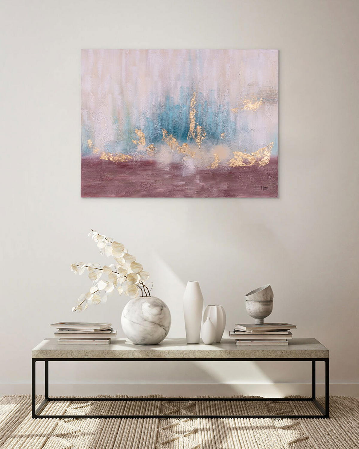 ACRYLBILD HANDGEMALT 100/75 cm - Türkis, Holz/Textil (100/75cm) - KUNSTLOFT