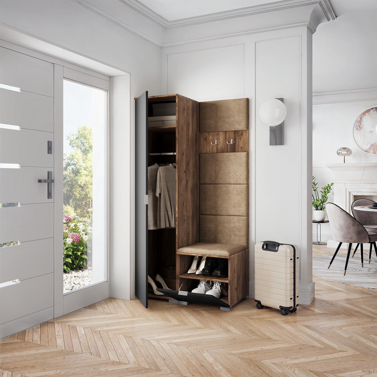 GARDEROBENSCHRANK LORI 95/181/51 cm Modern Garderobe-Set Eiche Lefkas - Eichefarben/Beige, Holzwerkstoff (95/181/51cm) - MASSENO