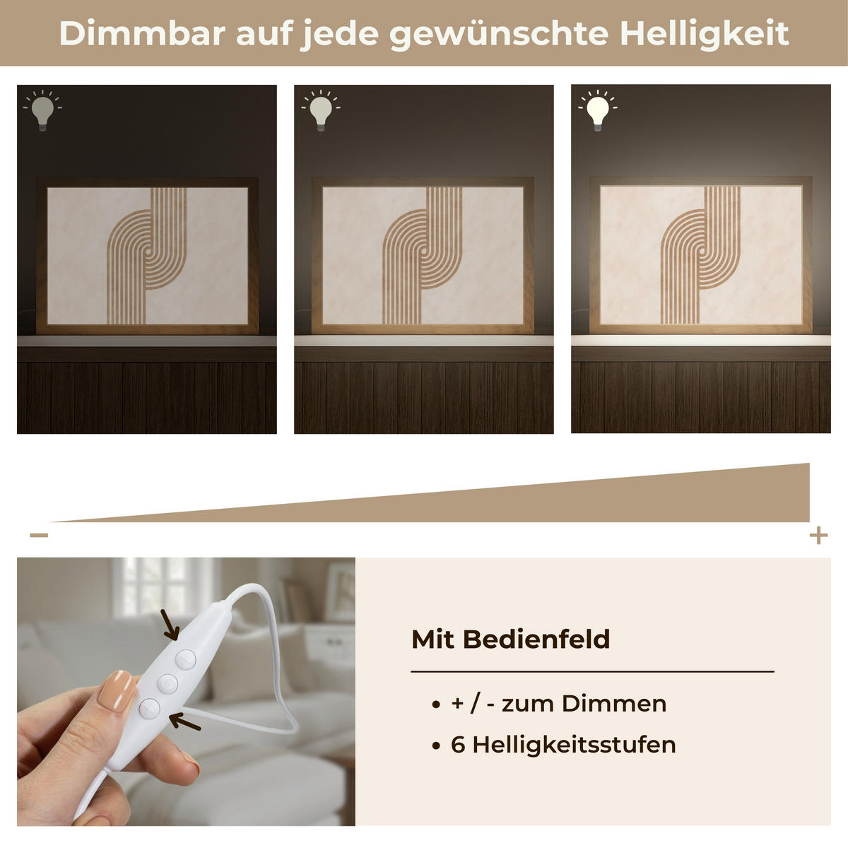 NÁSTĚNNÁ LAMPA Symetrický ohyb - měděná barva 30x20 cm - béžová, kompozitní dřevo (30/20/8cm) - OnlyWow